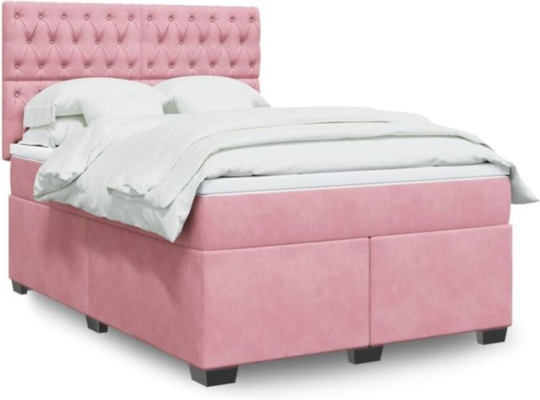 Vidaxl Boxspringbett mit Matratze aus Samt in Rosa und Weiß, B/T/H: 160 x 200 x 150,5 cm - Bild 1