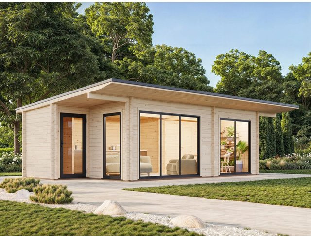 Palmako Gartenhaus Cecilia aus Fichte in Blockbohlenbauweise mit Pultdach und Boden, Farbe: natur, B/T/H: 790 x 440 x 285 cm - Bild 1