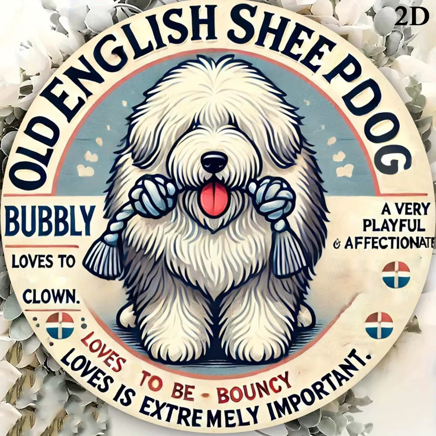 HELLOYOUNG Vintage Old English Sheepdog Metallschild rund, Mehrfarbig, Durchmesser: 20 cm - Bild 3