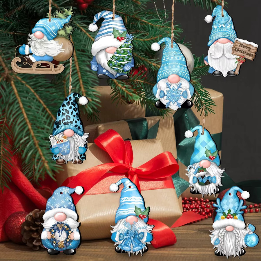 12 Stück Weihnachts-Holzornamente Santa Claus in Rosa und Blau für Kinder und Neujahr - Bild 3
