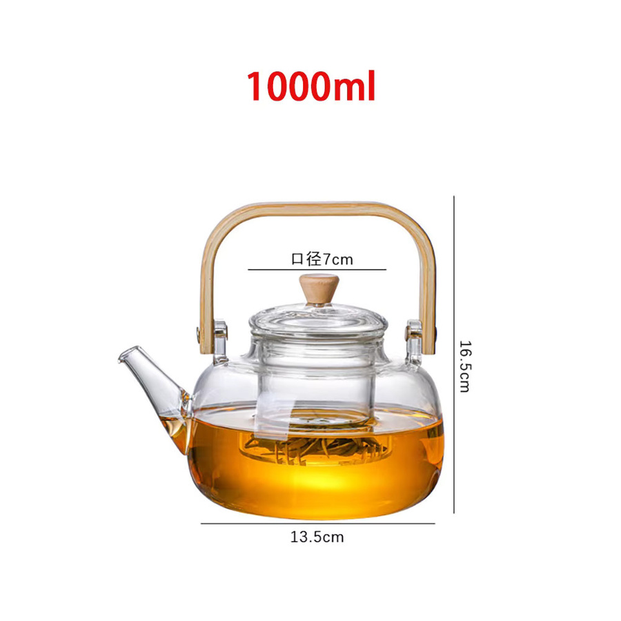 YWDL Glas-Teekanne mit herausnehmbarem Sieb und Bambusgriff, transparent, 1 l - Bild 6
