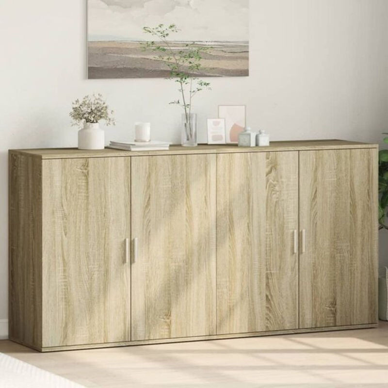 2er-Set Sideboards Vidaxl in Eiche Natur Braun im modernen skandinavischen Design aus Holzwerkstoff, B/T/H: 79 x 38 x 80 cm - Bild 1