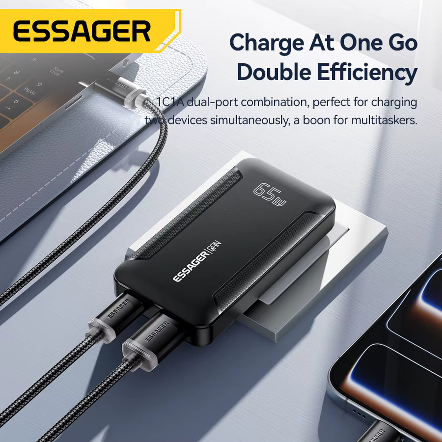 Essager GaN Pro Ultra Thin Reiseladegerät 65W mit Quick Charge 4.0 und PD3.0 Typ-C Ladegerät in Schwarz - Bild 5