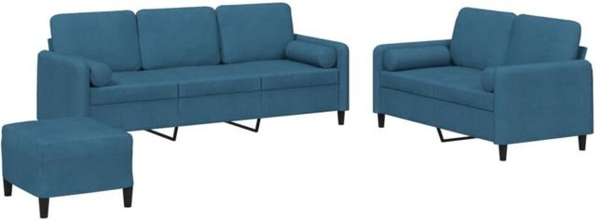 3-tlg. Sofagarnitur aus Samt und Metall in Blau von Vidaxl im modernen Design mit Kissen - Bild 1