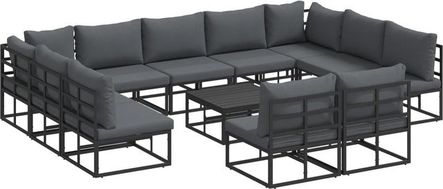 vidaXL Garten-Sofa-Set 12-teilig in Schwarz mit Kissen aus Aluminium und Polyester in U-Form - Bild 1