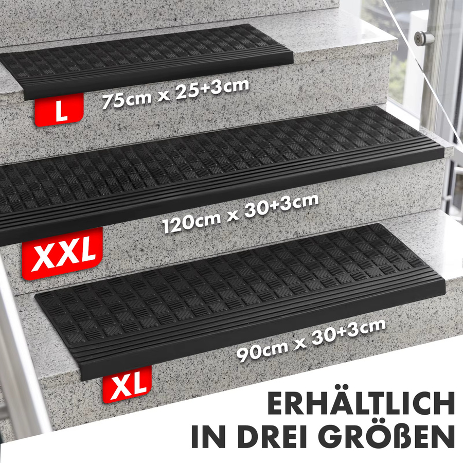 Floordirek Gummi Stufenmatte Diamond in Schwarz, rutschfeste und wetterfeste Treppenmatte mit Rillenstruktur, selbstklebend - Bild 5