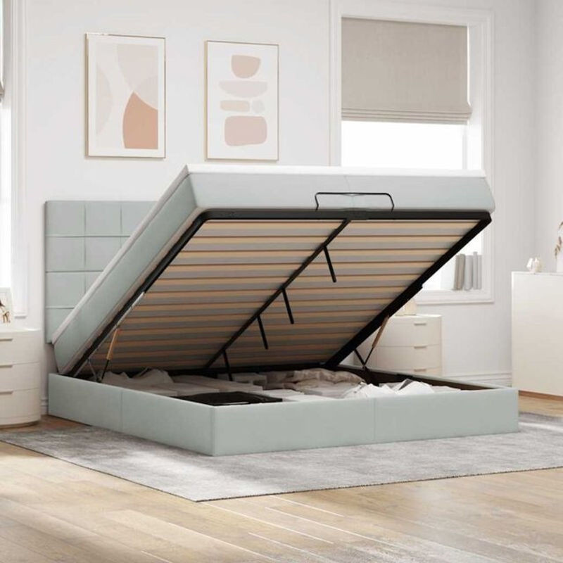 vidaxl Ottoman Polsterbett mit Matratzen und LED in Grau aus Samt B/T/H: 200 x 200 x 128 cm - Bild 1