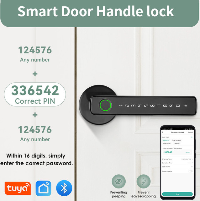 Tuya Smart Home Bluetooth Digitales Elektronisches Schloss mit Fingerabdruck und Türgriff in Schwarz - Bild 1