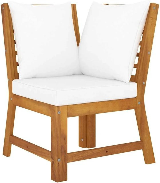 vidaXL Modular-Ecksofa aus Akazienholz in Braun mit cremeweißen Kissen - Bild 1