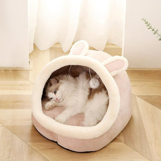 Selbstwärmendes Haustierzelt von Yiran Furniture als Katzenhöhle und Hundehütte in Pink, faltbar und waschbar - Bild 1