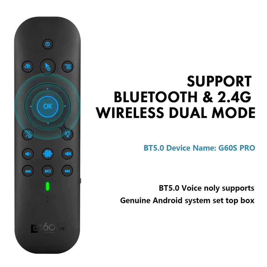 OLOEY G60S Pro BT5 0,2 Dual Mode Wireless Air Mouse mit IR-Lernen, Sprachsteuerung und Hintergrundbeleuchtung für Android TV Box, Schwarz - Bild 2