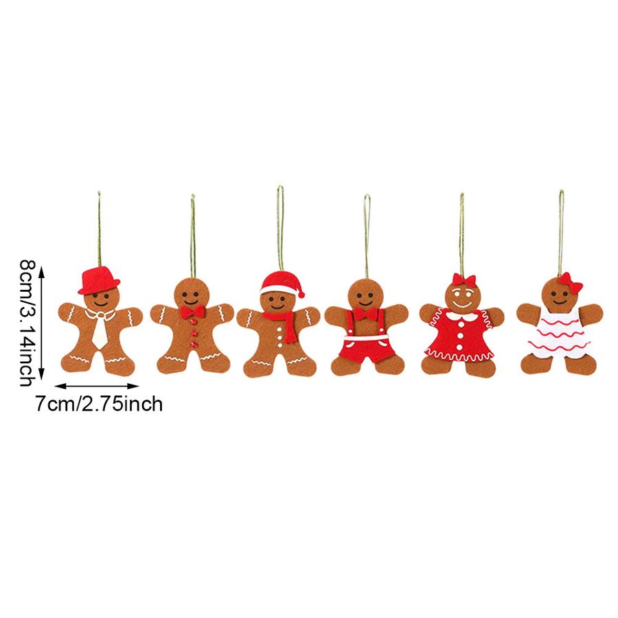 Runtowo 6 Stück Weihnachtsbaum-Anhänger aus Vlies in Lebkuchen-Optik, Multicolor - Bild 3