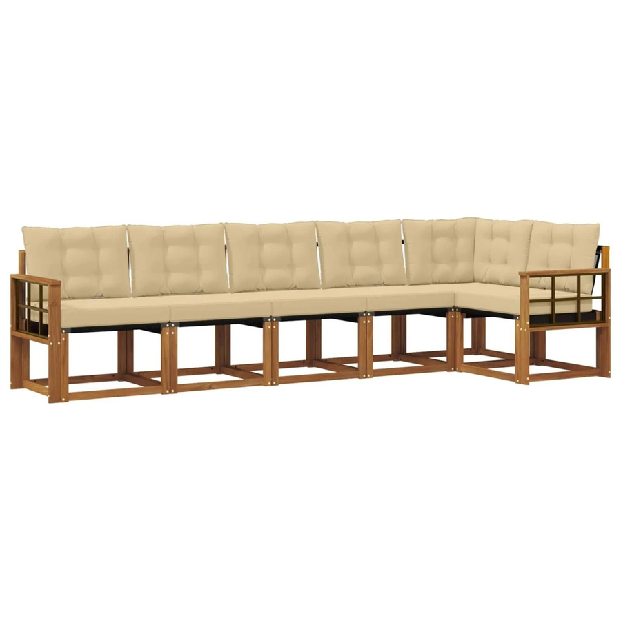 vidaXL Outdoor-Sofagarnitur 6-teilig aus Akazienholz mit Textilene und Kissen in Natur und Beige - Bild 2