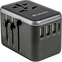 Universal-Reiseadapter UTA-04 in Schwarz mit 1x USB-C PD 61 W, QC 3.0, 1x USB-C und 3x USB-A - Bild 1