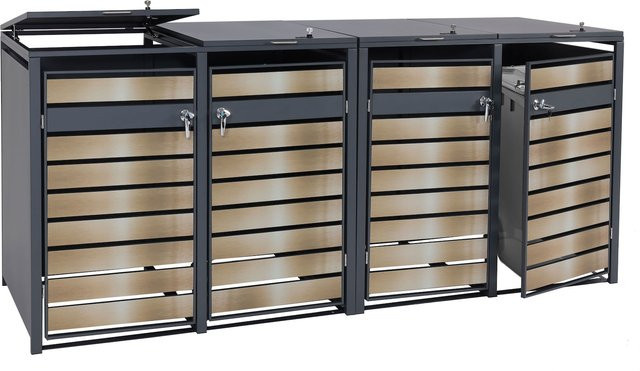 MCW 4er Mülltonnenverkleidung J81 Mülltonnenbox aus Metall in Anthrazit und Gold, H x B x T: 80 x 117 x 264 cm - Bild 1