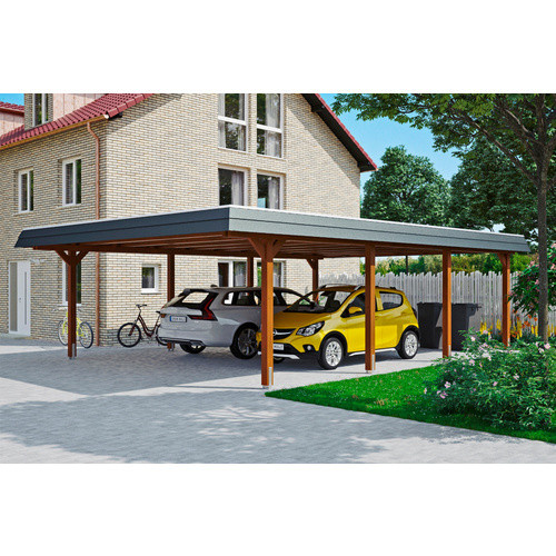 Skan Holz Doppelcarport Wendland aus Nussbaum mit Alu-Dach und Blende in Schwarz, B/T: 630 x 879 cm, Firsthöhe: 253 cm - Bild 2
