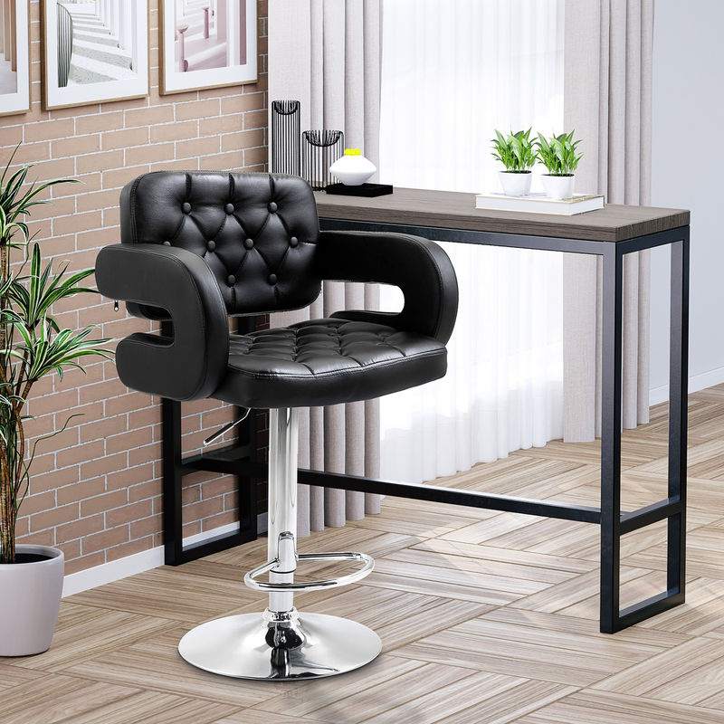 HOMCOM Barhocker Schwarz aus Kunstleder mit Metallgestell, Höhenverstellbarer Barstuhl mit Lehne und 360 Grad Drehbarkeit - Bild 2