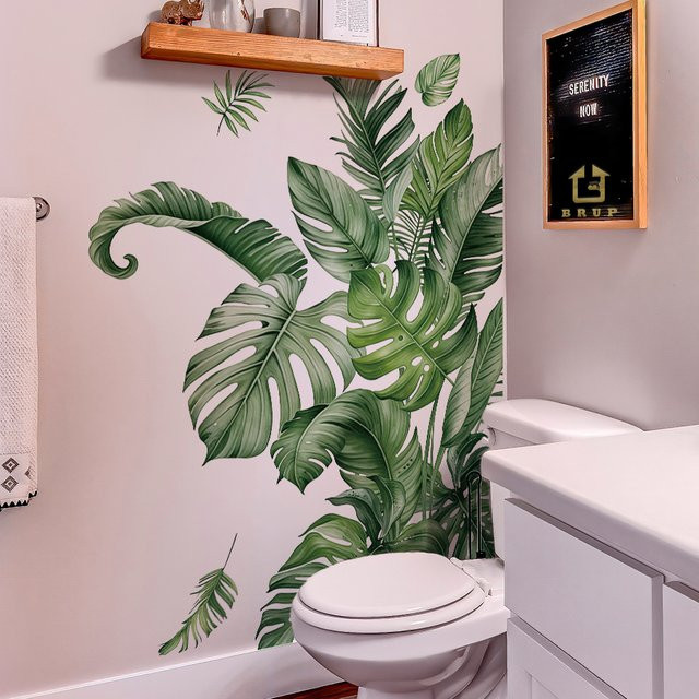 2 Stück BRUP Monstera-Blatt-Wandaufkleber in Grün, abnehmbare tropische Pflanzen-Wanddekoration für Wohnzimmer und Badezimmer - Bild 1