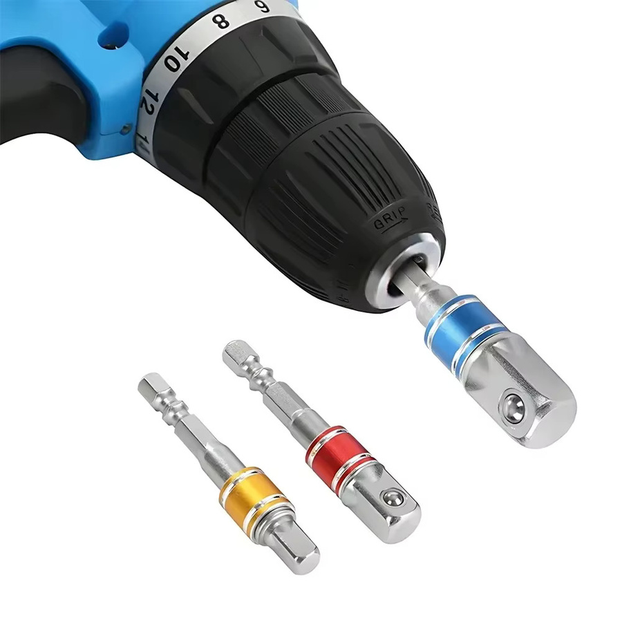 Bohrer Sockel Adapter Set für Schlagbohrmaschinen mit Sechskantschaft und quadratischem Kopf in den Größen 1/4, 3/8 und 1/2 Zoll, Multicolor - Bild 3