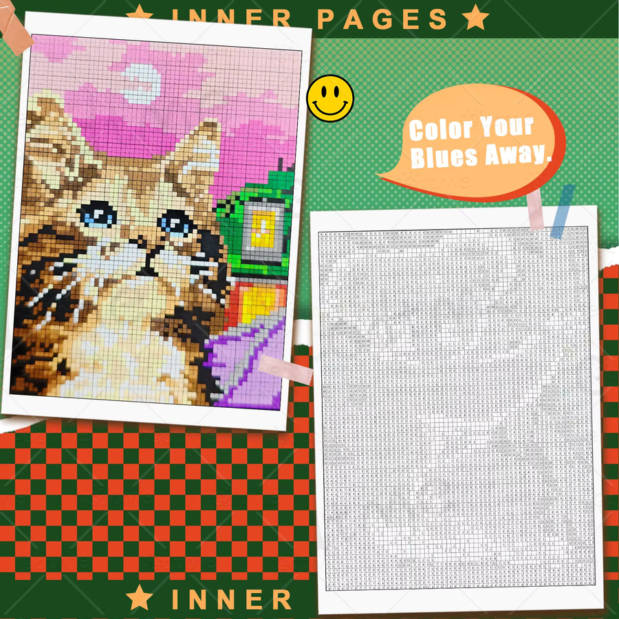 Mosaik Pixel Kunst Malbuch Katzen für Erwachsene in Bunt und Weiß - Bild 4