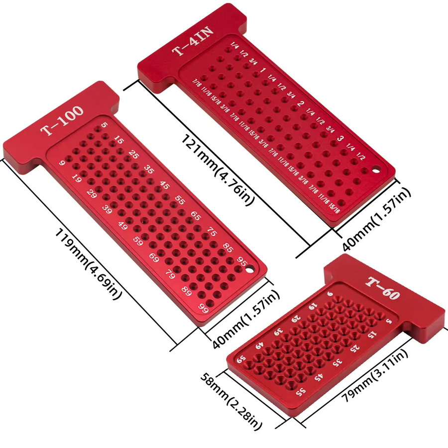 GDART T-Quadrat Loch-Schreibtasche aus Aluminium in Rot für Holzbearbeitung und Layout-Arbeiten mit metrischen und Zoll-Skalen - Bild 3