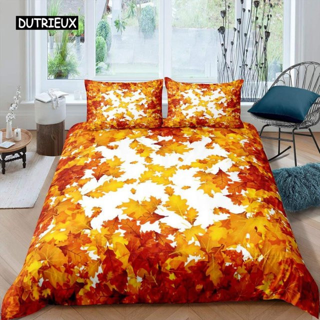 Binchi Outdoor Product Bettwäscheset Ahornblätter Herbstdesign, 3-teilig, Mehrfarbig, B/H: 140 x 200 cm - Bild 1