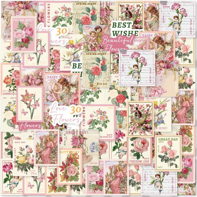 etori life Rose, Fee, Vogel Vintage Graffiti Aufkleber, 46-teiliges Set - Bild 1