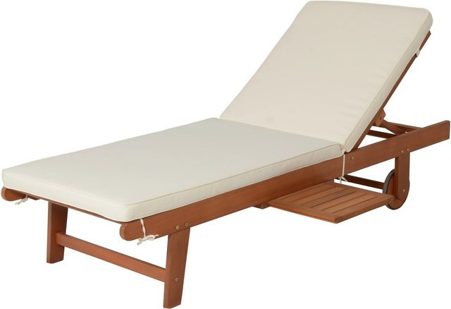 Garden Pleasure Sonnenliege San Diego aus FSC Eukalyptusholz mit beigefarbener Auflage - Bild 1