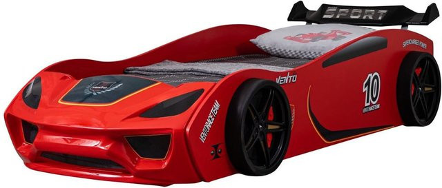 TRAUMMÖBEL Autobett TURBO V2 Kinderbett im Rennwagen-Design mit Lattenrost, Rot/Weiß, 90 x 200 cm - Bild 1