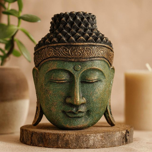 Buddha-Kopf-Statue SHAMTAM aus Stein in Grün, Höhe: 25 cm - Bild 1