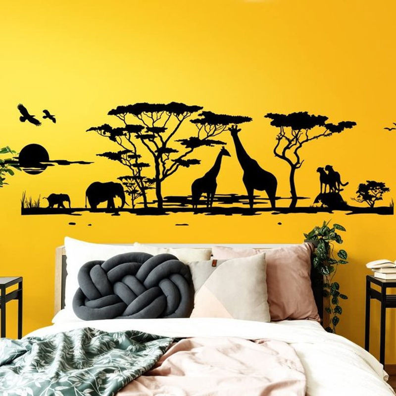 Duruibom Wandtattoo Afrika Savannah Tiere mit Giraffe, Elefant und Vogel in Rot und Schwarz für Kinderzimmer, Wohnzimmer und Schlafzimmer - Bild 1