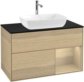 V&B Finion Waschtischunterschrank mit LED-beleuchtetem Regalelement in Eiche - Bild 1