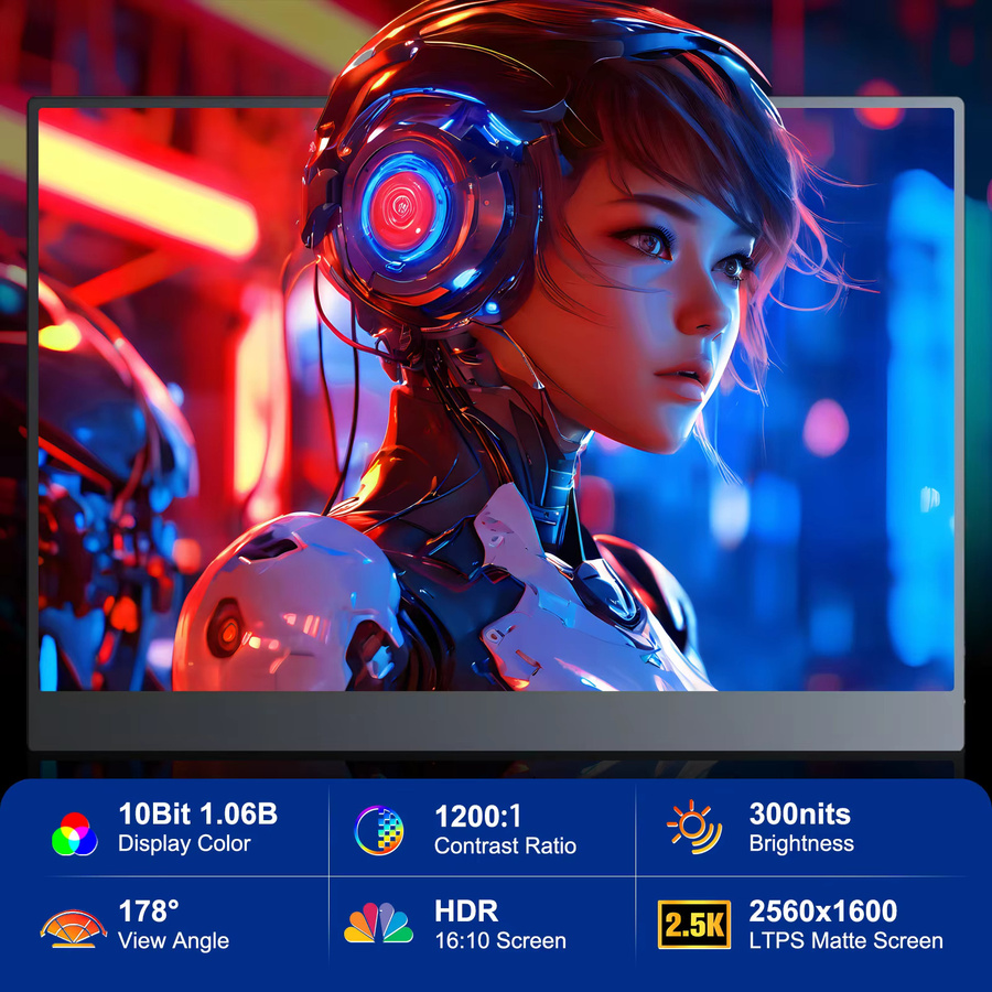 HOWENS Tragbarer 4K UHD IPS Monitor in Schwarz für Laptop, Smartphone und Konsolen (14 bis 16 Zoll) - Bild 2
