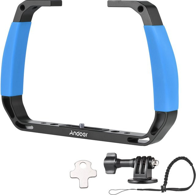 Andoer Sportkamera Unterwasser-Handstabilisator in Schwarz für Action-Kamera-Käfig mit Kaltschuhhalterungen und Handschlaufe - Bild 1