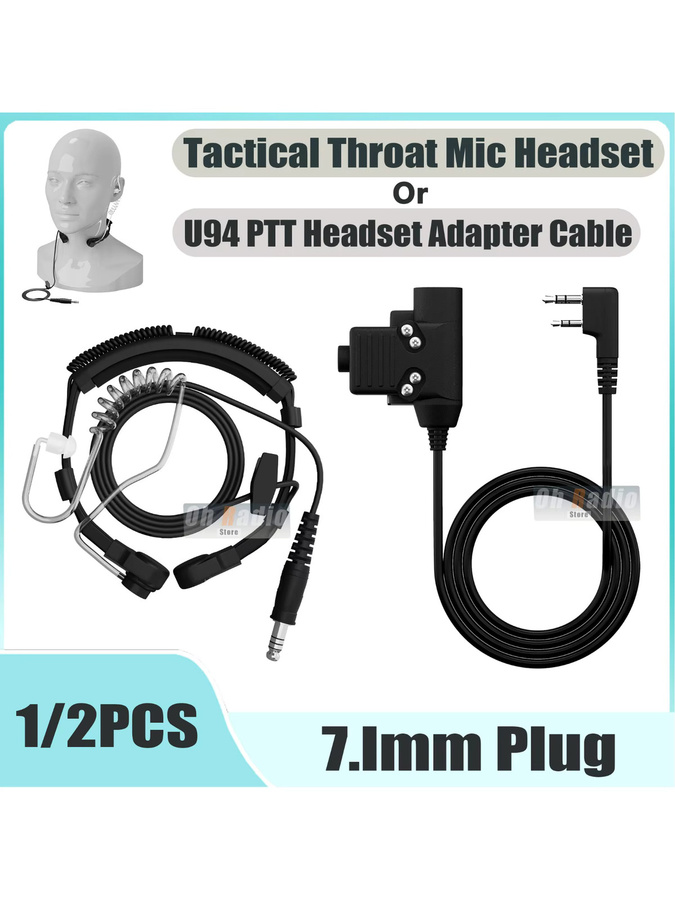 RONGYIN Throat Mikrofon Air Tube Headset Taktischer Heavy Duty Kopfhörer mit 7,1 mm Nato-Stecker in Schwarz passend für U94 PTT Headset-Kabel - Bild 6