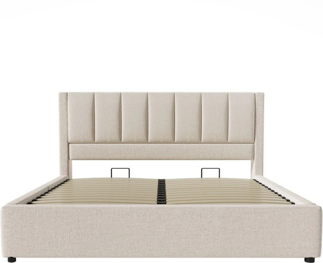 okwish Polsterbett für Kinderzimmer in Beige mit USB-Ladeport und Ablagefach B/T/H: 140 x 190 x 115 cm - Bild 1