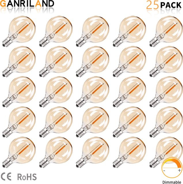 GANRILAND G40 LED Ersatzlampen für Lichterketten, E12 Sockel, Gold/Messing Transparent, Warmweiß 2200 K, Dimmbar, Vintage Glas-Glühbirnen - Bild 1