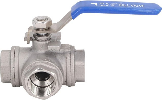 3-Wege Kugelhahn Typ L aus 304 Edelstahl mit 3/4 Zoll Innengewinde in Silber - Bild 1