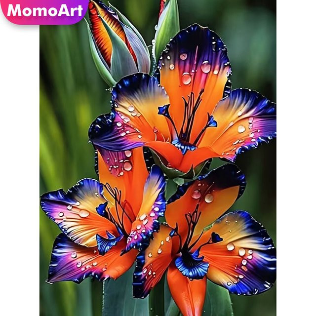 Momoart 5D DIY Diamantmalerei Lilien-Blumen-Diamantmosaik in Mehrfarbig, Wandkunst für Schlafzimmer und Wohnraum, Durchmesser: 30,0 cm - Bild 1