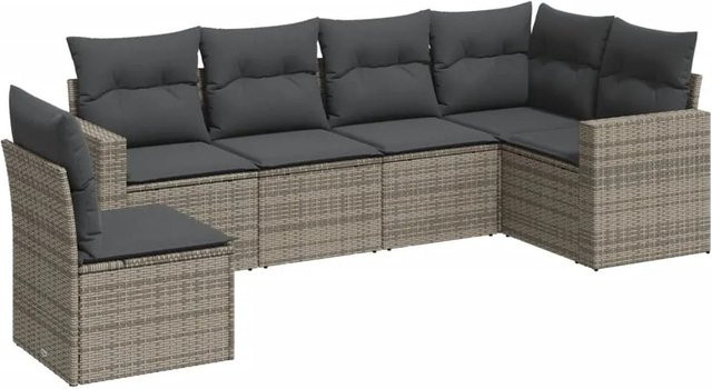 vidaXL 6-teilige Garten-Sofagarnitur in L-Form aus grauem Poly-Rattan mit Sitzkissen und Stauraum - Bild 1