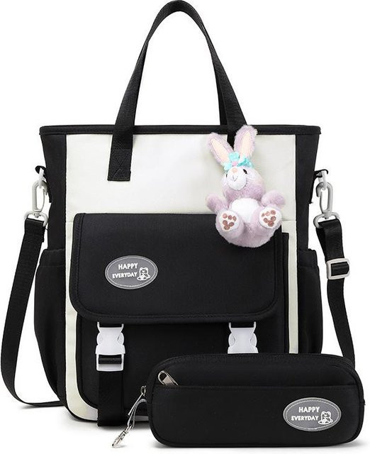 Dreiteiliges Xingdailu Schultaschen-Set mit Kaninchen-Design in Schwarz inklusive Anhänger - Bild 1