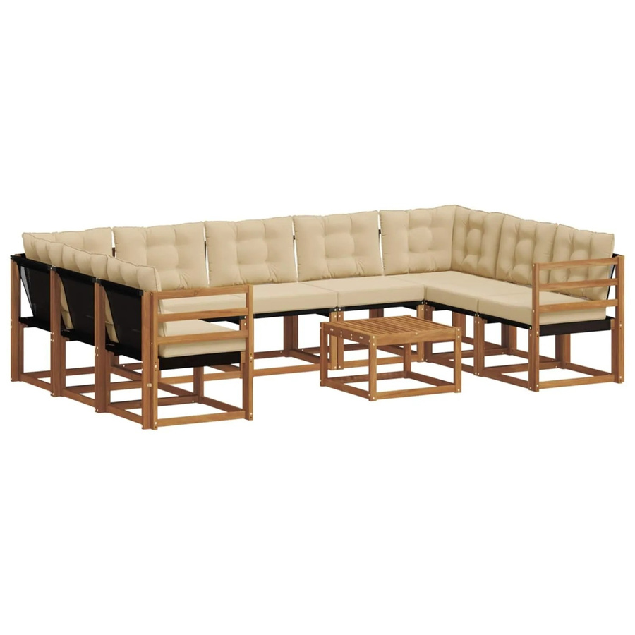vidaXL Outdoor-Sofagarnitur in U-Form aus Massivholz Akazie mit Polstern in Natur und Beige - Bild 2