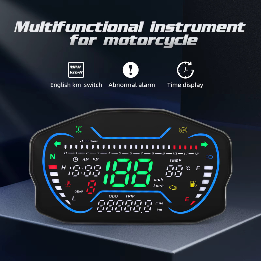 RYSJM Digitaler Motorrad-Tachometer mit GPS-Geschwindigkeitsmesser und Drehzahlmesser bis 12000 U/min in Schwarz - Bild 2