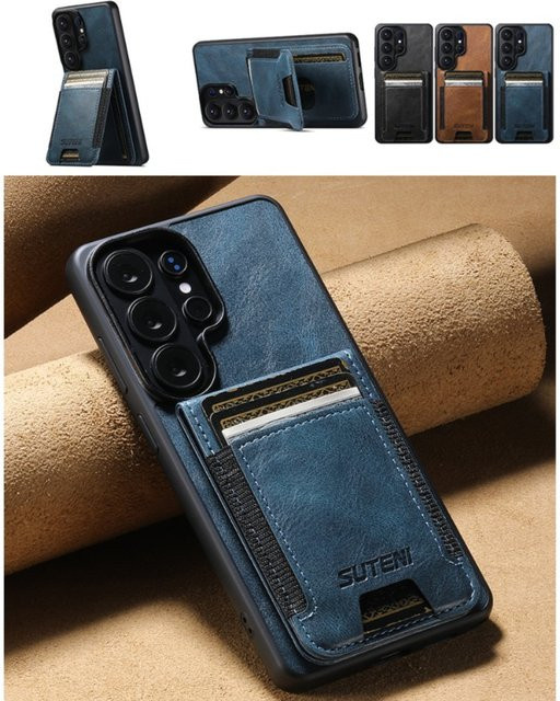 SUTENI Luxus-Handyhülle aus Kunstleder mit Kartenhalter und Standfunktion für Samsung Galaxy S26 Ultra S25 Plus S24 S23 S22 Note20 Ultra in Blau - Bild 1