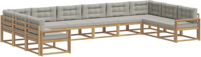 vidaXL Outdoor-Sofagarnitur in U-Form aus massivem Akazienholz mit Kissen in Weiß und Hellgrau - Bild 1
