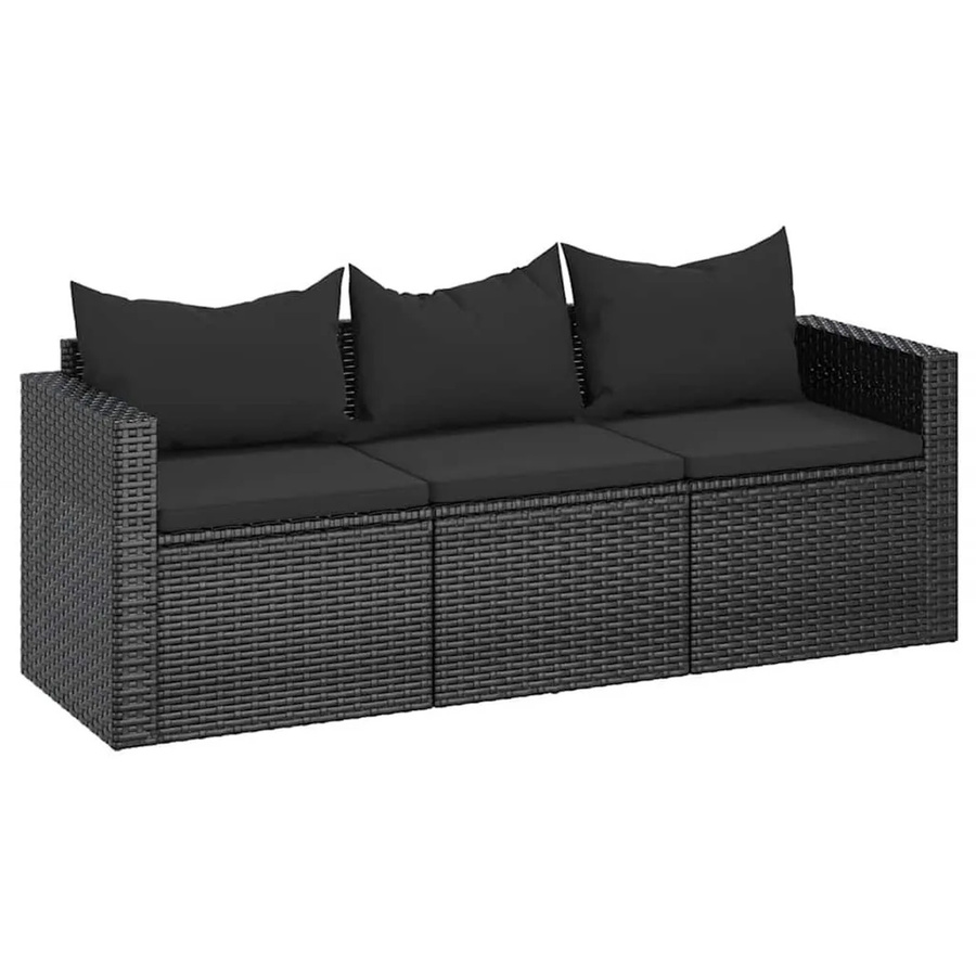 vidaXL 3-Sitzer-Gartensofa aus schwarzem PE-Rattan mit Polsterkissen und Metallrahmen - Bild 2
