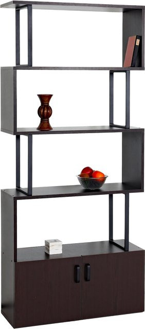 Bücherregal MCW-A27 mit 3D-Struktur und Tür in Dunkelbraun, Höhe: 183 cm, Breite: 80 cm - Bild 1