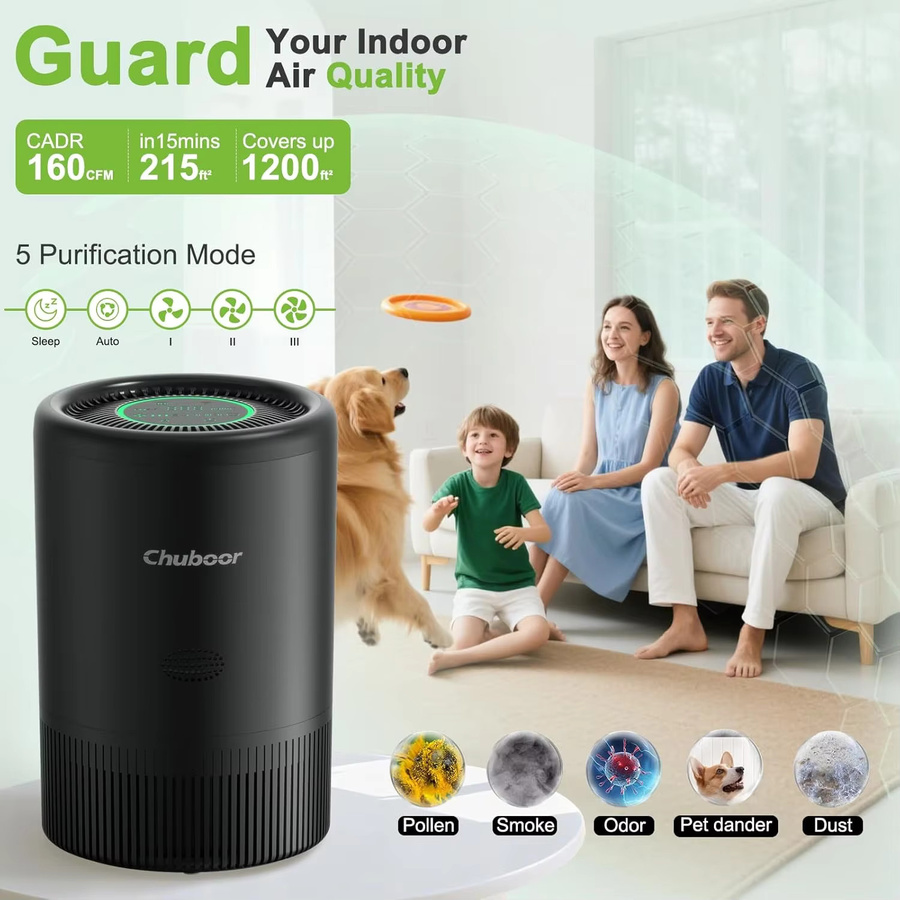 Chuboor Luftreiniger Modell PJ08 mit App-Steuerung und HEPA-Filter für Schlafzimmer und Wohnzimmer zur Entfernung von Tierhaaren, Staub, Pollen und Gerüchen - Bild 2