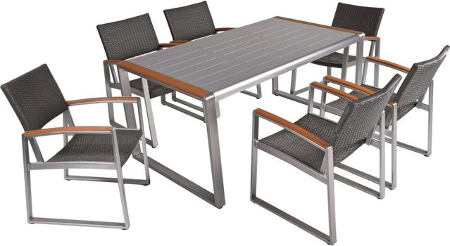 DELUKE Garten-Sitzgruppe ANDY 7-teiliges Gartenmöbel-Set aus Kunststoffgeflecht in Hellbraun mit Aluminium und Glas - Bild 1