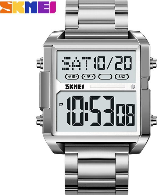 SKMEI Digitaluhr, Edelstahl, Eckig, Silber, Herren - Bild 1